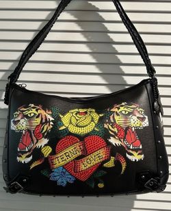 Ed Hardy Eternal Love Black with Front Rhinestone Embellished Shoulder Bag. $39.99