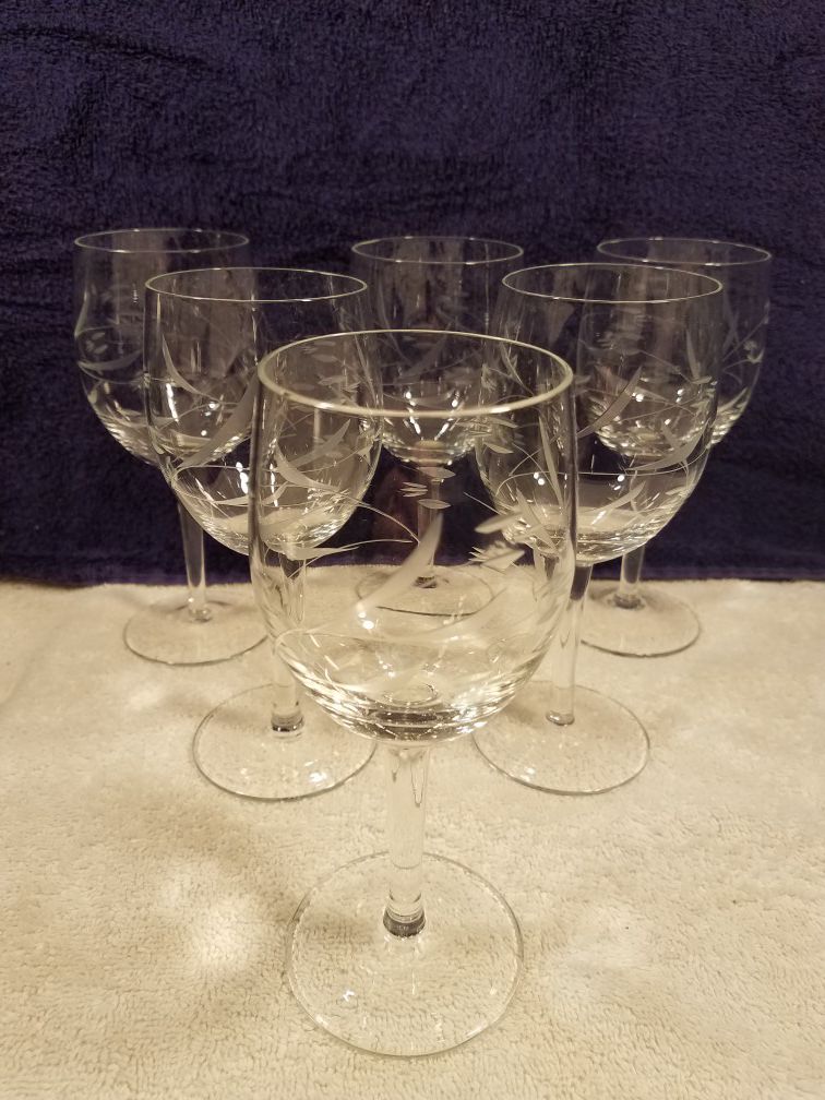 10x Princess house - etched crystal - wine glasses - collectable vintage glass