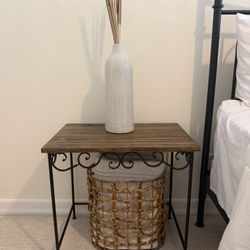 Wood Side Tables With Metal Base (Set Of 2)