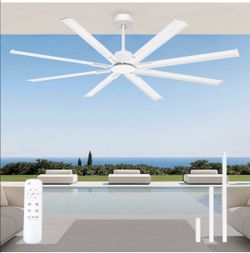 Minislak 72 Inch Ceiling Fan Without Light with 8 White Aluminum Blades,Industrie Ceilin fan with Remote,6 Speed,Quiet DC Motor,Large Outdoor Indoor
