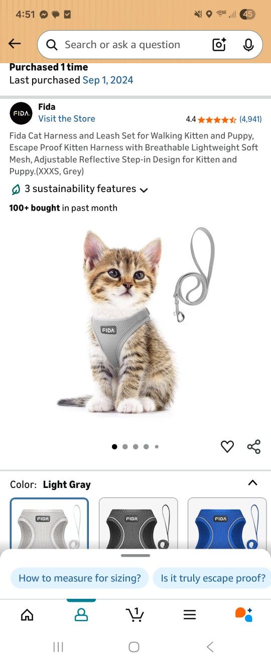 Kitten Or Small Dog Harness With Leash - XXXS
