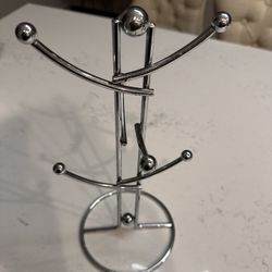 Coffee Mug Holder for Countetop, Cup Tree for Counter Large Mugs with 5 Hooks, Metal Cup Holder Stand, Standing Rack Display for Coffee Bar, Silver