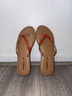 O’Neill Women’s Tan/Brown/Orange Thong Logo Laser Cut Sandals Slip-On US 7