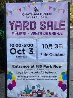 10/3 10:00 - 5:00 pm yard sale at Chatham Green
