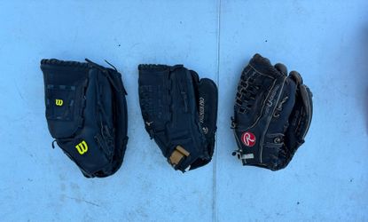 Set of 3 baseball glove  Wilson Elite Series Black Genuine Leather 14” A2444 Softball Glove RHT Excellent, Right hand. $25 Mizuno MVP Prime Fastpitch 