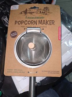Kikkerland Huckleberry Campfire Popcorn Maker Metal Silver w/ Lid, 2 Tbsp
