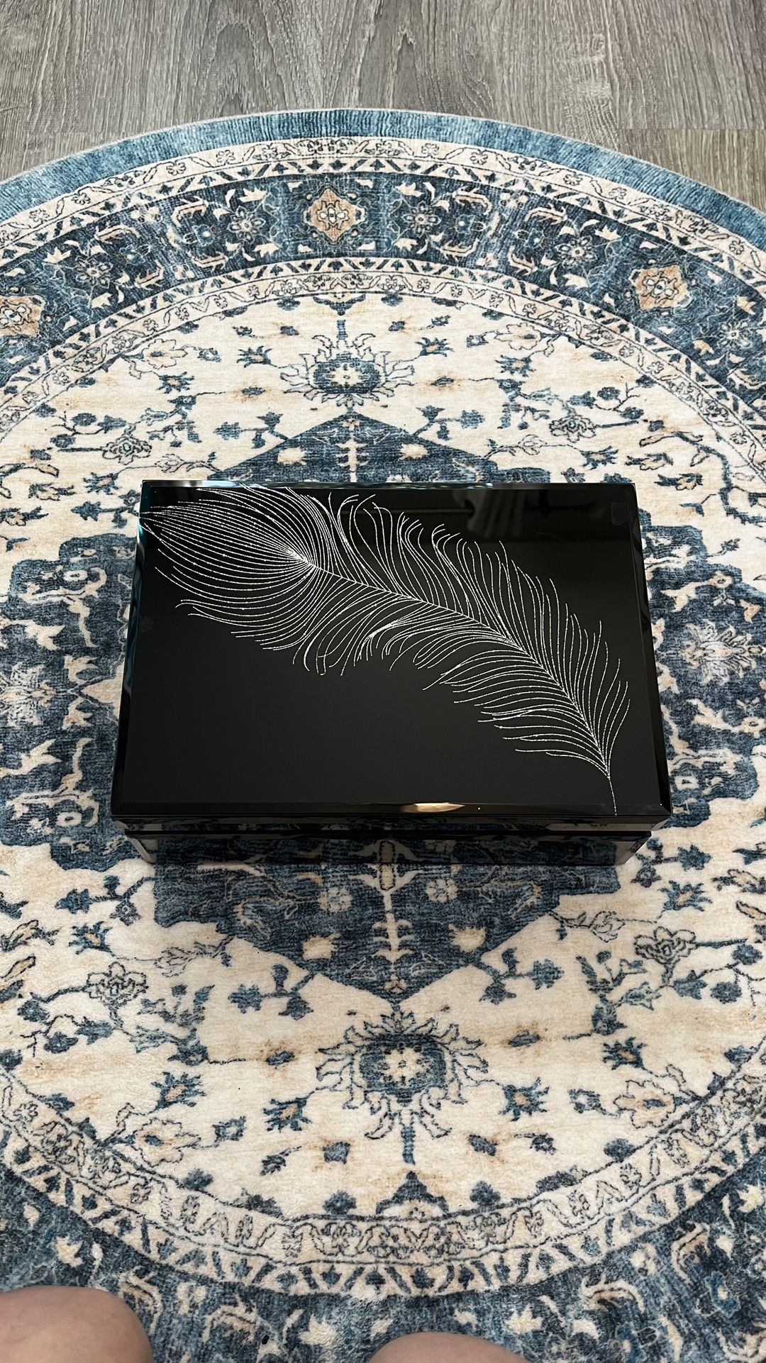 Max Studio Large Black and Silver Sparkle Feather Jewelry Box Organizer Feminine Home Decor Storage