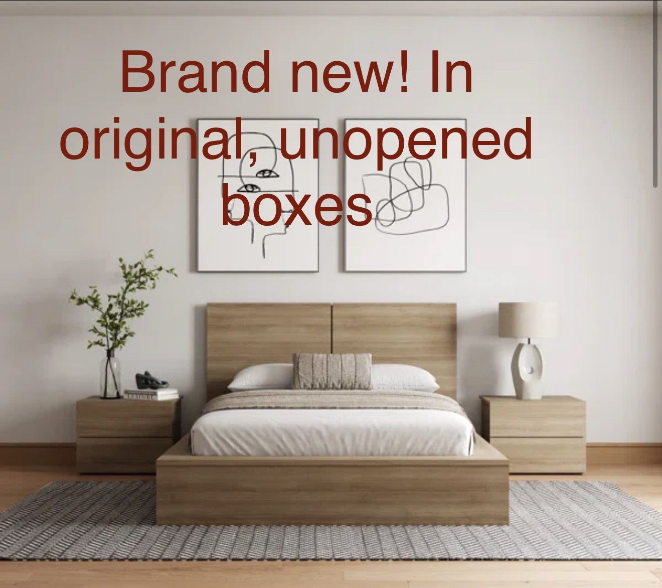 Brand New Still In Box Bed Frame And Nightstand Set