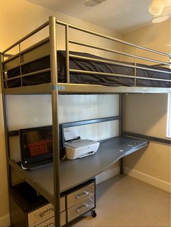 Metal Loft bed with Built in Desk & Mattress