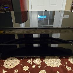 TV Stand, Black With 3 Glass Shelves