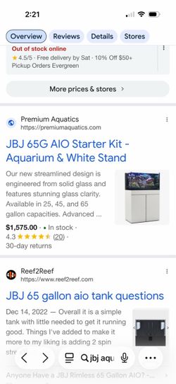 Jbj Rimless 65 gal fish tank with lid, lights, fish, decor and white stand