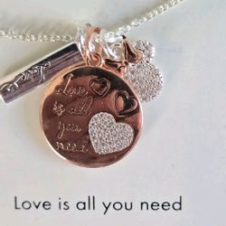 Disney Fine Silver Plated charm Necklace New  Minnie Mouse Bow Love 