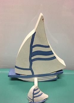 Hook, boat, water/beach motif