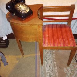 Antique Telephone Desk With Rotary Phone