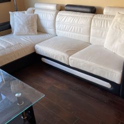 Modern White Black Leatherette Couch 10 Foot 