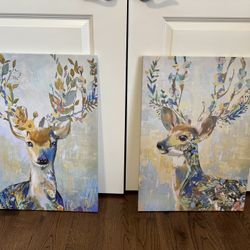 Set of 2 Reindeers Canvas Art