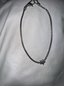 John Hardy JAI RETIRED Heavy Box Chain Hammered Star Sterling Anklet Bracelet, 10"