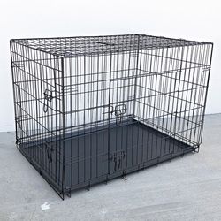 (NEW) $65 Folding 42” Dog Cage 2-Door Pet Crate Kennel w/ Tray 42”x27”x30” 