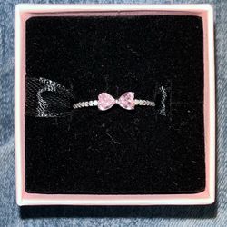 Silver And Pink Bow Ring S7