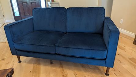 Blue velvet loveseat
