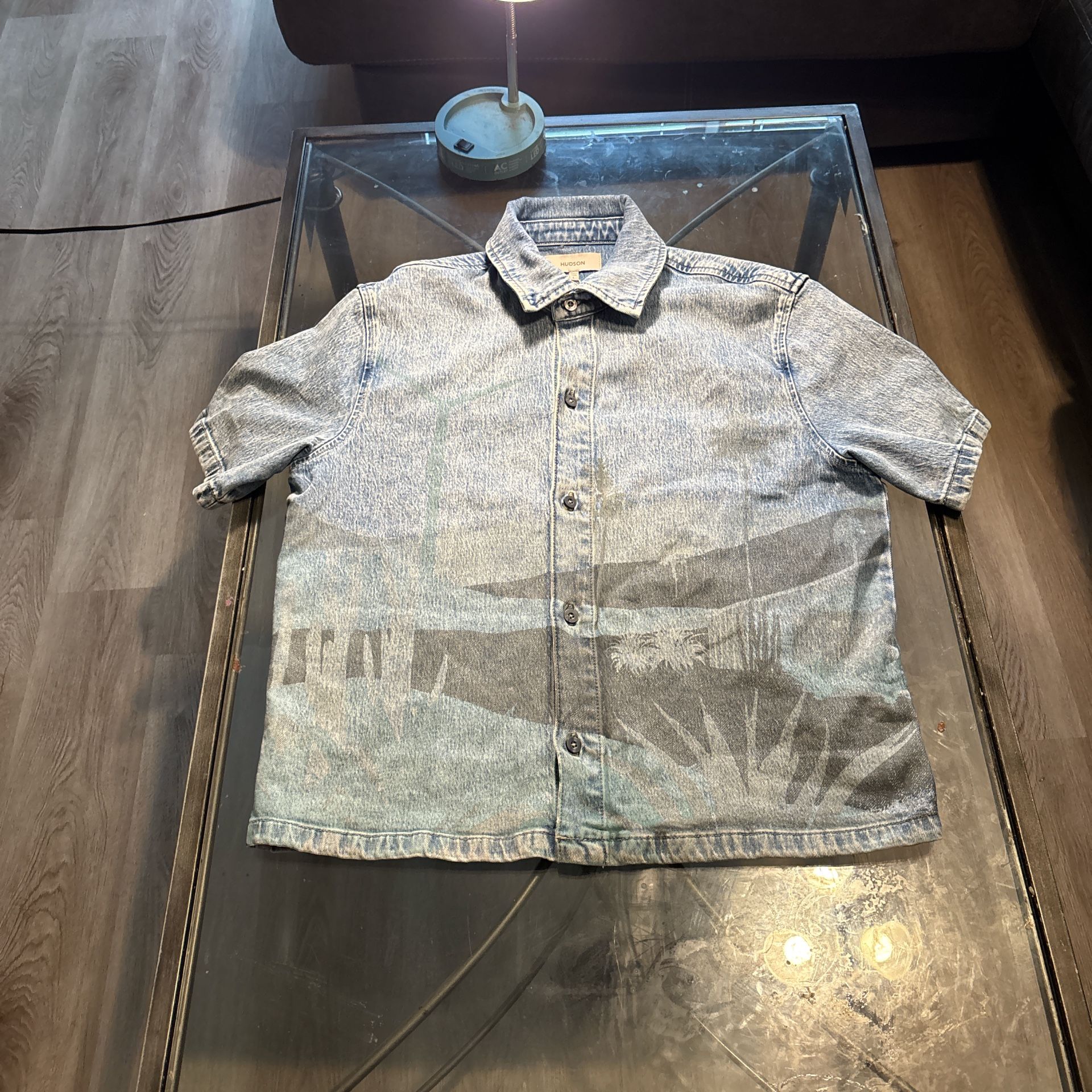 Blue denim short sleeve button-up shirt #denimshirt Blue, And Gray