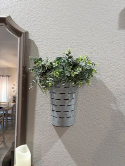 Set of 2 Galvanized Metal Wall Planter with Faux Eucalyptus
