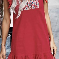 Amazon Red Embroidered Shift Dress Size S NWT