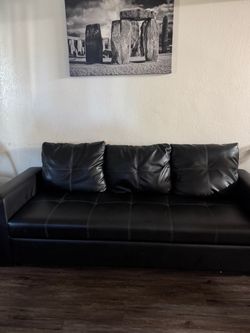 Black leather Pullout sofa bed