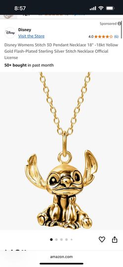 Disney Womens Stitch 3D Pendant Necklace 18" -18kt Yellow Gold Flash-Plated Sterling Silver Stitch Necklace Official License