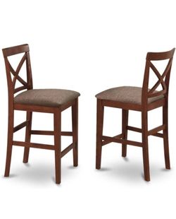 East West Furniture Pub Counter Stool-Linen Fabric Bar Height Dining Chairs, Set of 2, PBS-BRN-C