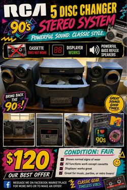 RCA 5–disc changer stereo system- $120 or best offer