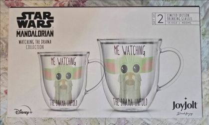 New Star Wars The Mandalorian Watching The Drama Collection Set of 2 Drinking Glasses
