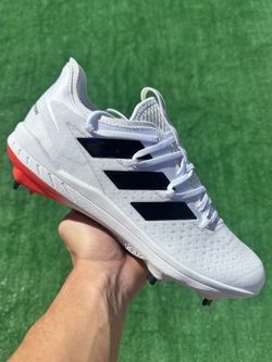 ADIDAS ADIZERO AFTERBURNER “WHITE / RED” METAL BASEBALL CLEATS (Size 12, Men’s)