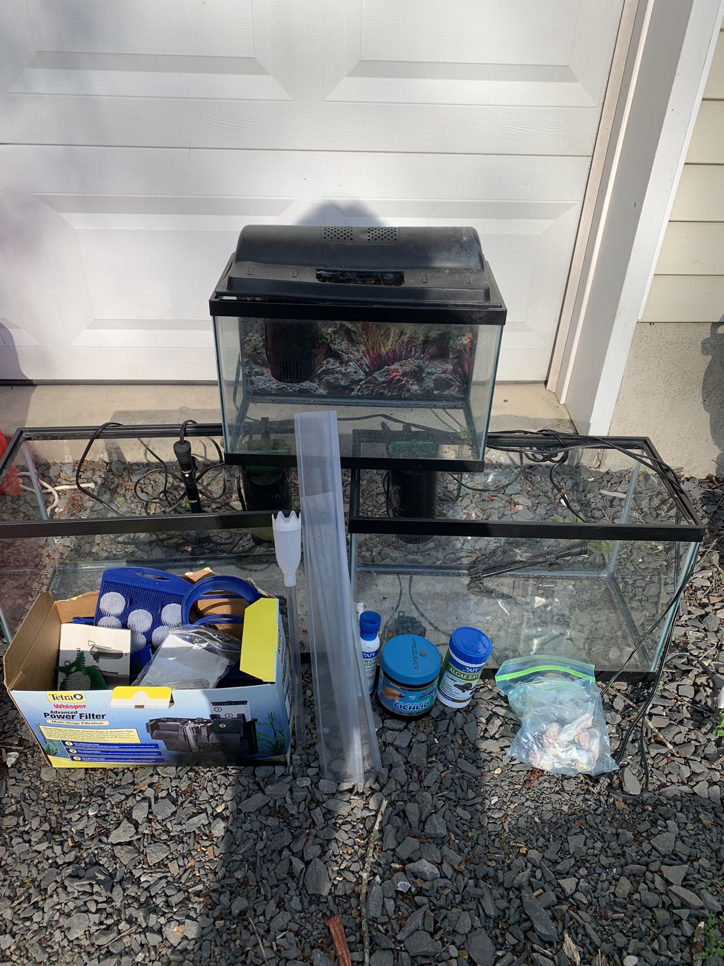 3 Small Glass Fish Tanks Aquarium Reptile Cage Heater filter light accessories