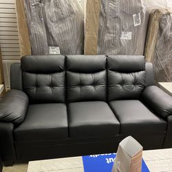 New Black Faux Sofa Loveseat And Chair