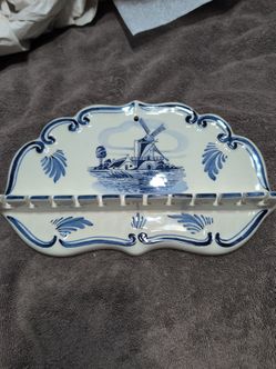 Vintage Delfts Holland Handpainted Spoon Rack Ceramic Windmill Wall Hanging