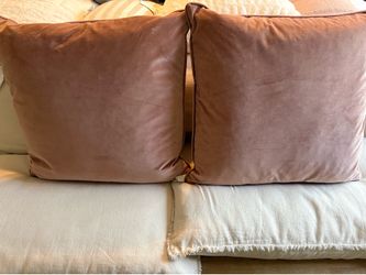 Pair of blush rose velvet down, feather pillow pillows use for staging only