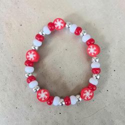 Red Snowflake Beaded Stretch Bracelet