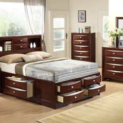 New In The Box 📦 Brown Queen Bedroom Set 5pc ( Bed, Dresser, Mirror, Chest, Nightstand ) - Delivery And Financing Available 