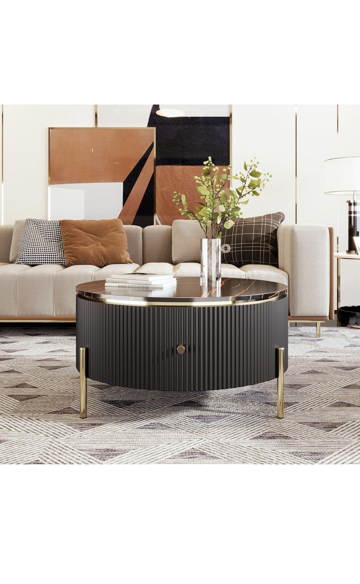 Modern Round Coffee Table with 2 Large Drawers Storage Accent Table(31.5''), wenjingqiUS-WF311606AAB