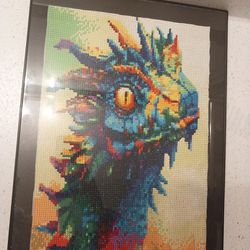 Completed Diamond Painting Of A Rainbow Dragon Headpiece