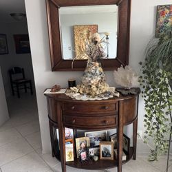 All Wood Hall Table & Mirror