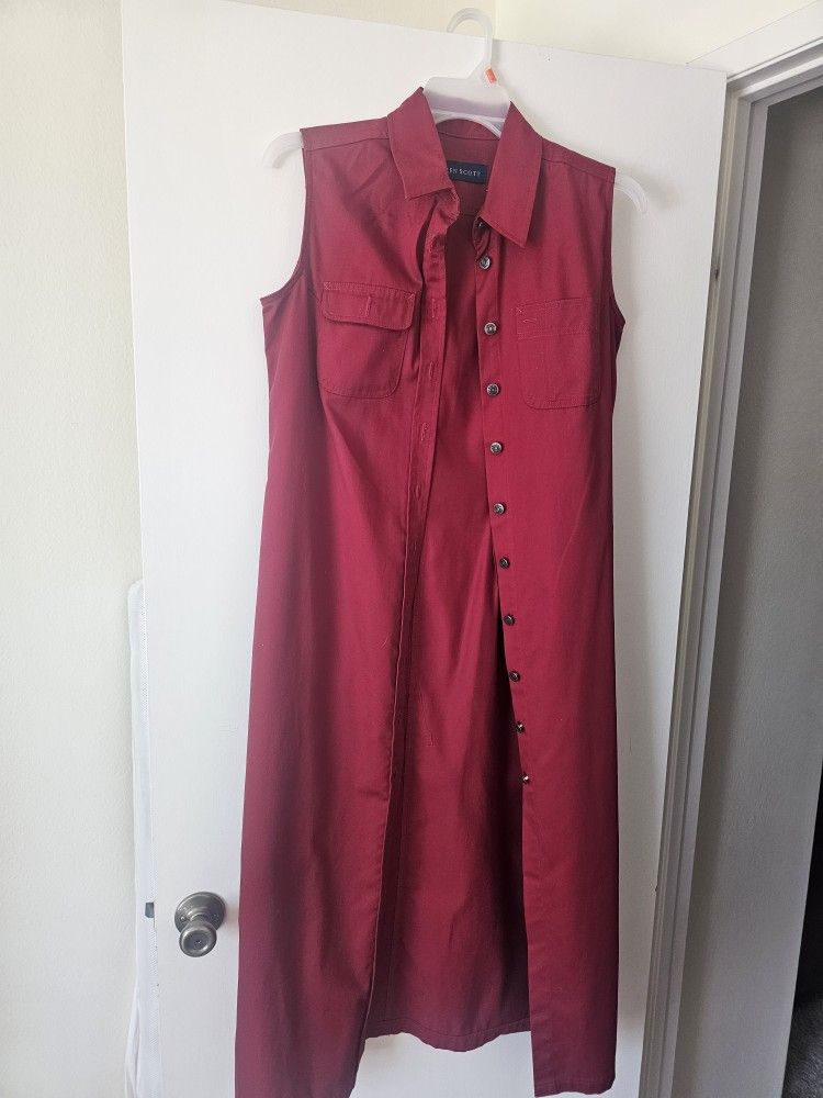 Button Down Lagenlook Red Sleeveless Dress