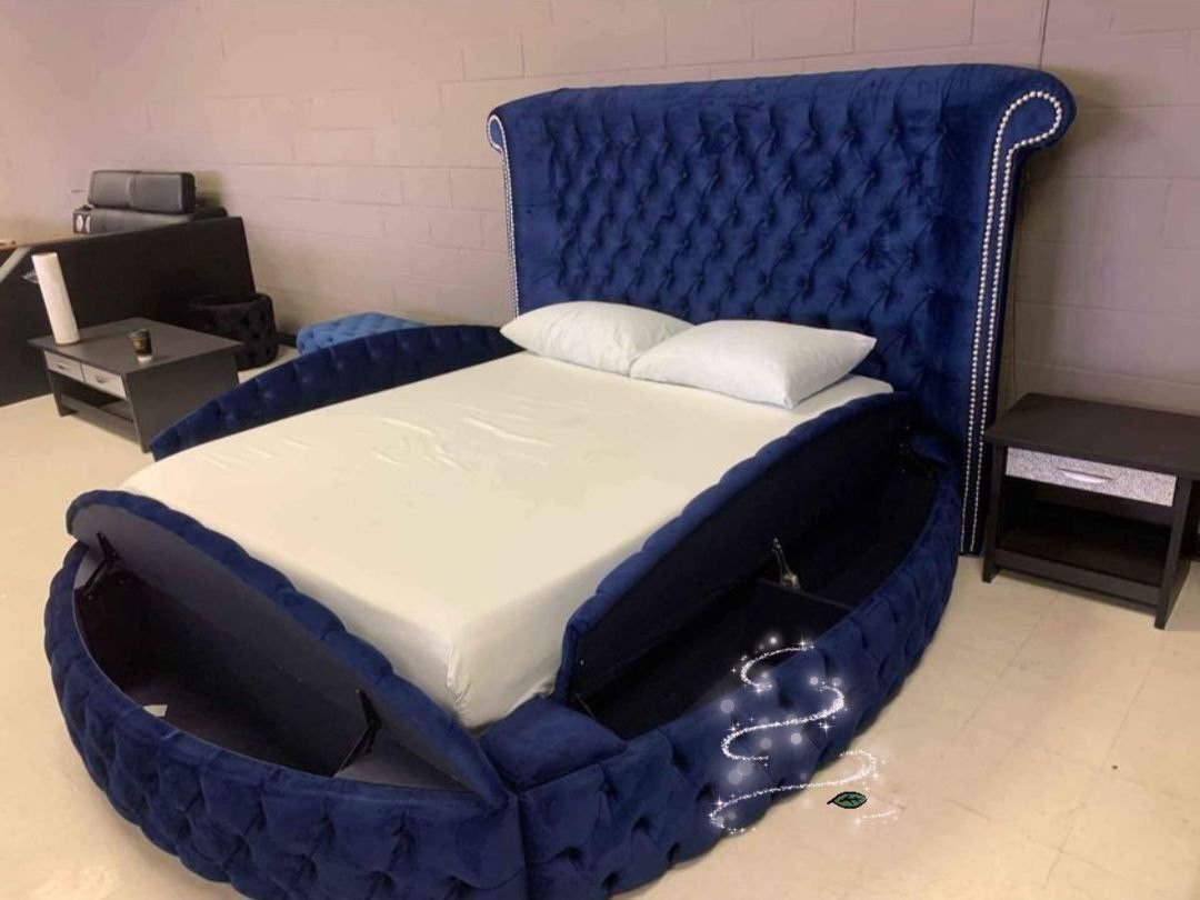 🌀 Brand New 👌Sansom Velvet 3 Boxes Round Bed