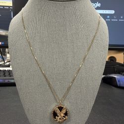 14k Gold Box Chain And 10k Tri Color Eagle Pendant