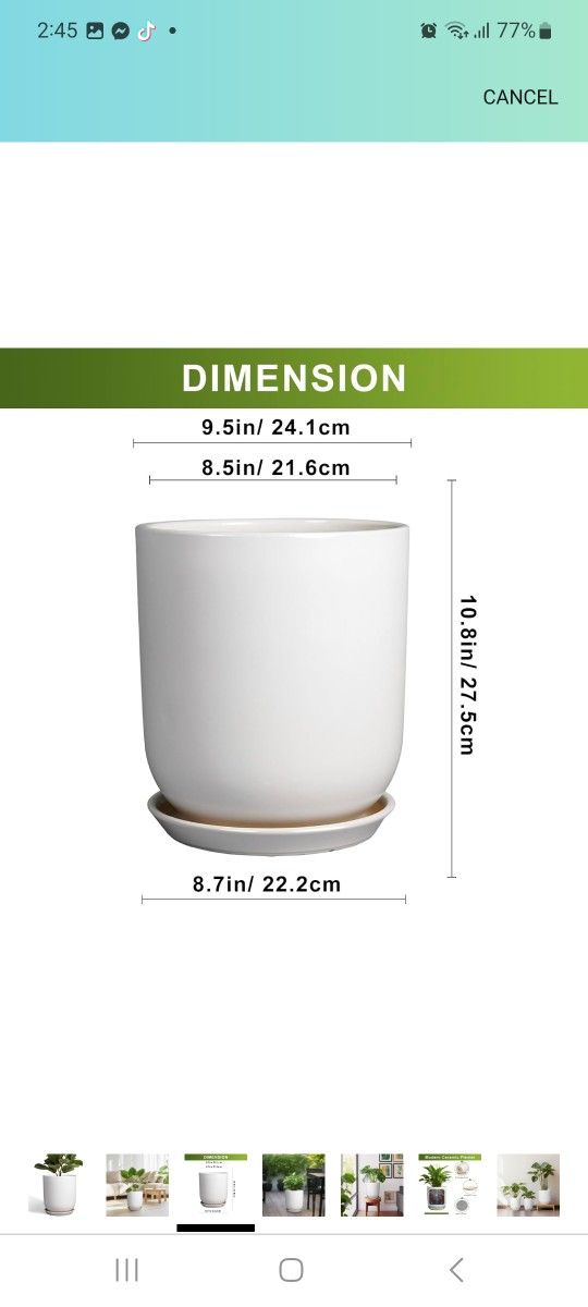 Pots for Plants - 10 Inch Ceramic Plant Pot with Drainage Hole and Saucer Large Planter for Plants Indoor Outdoor Modern Flower Pot for Home Decor Whi