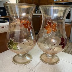 2 Fall Glass Candle Holder Hurricanes $25 Each