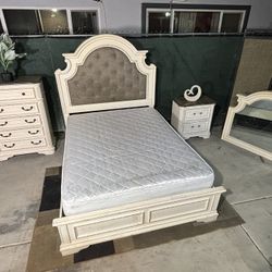 6 PCS WHITE VELVET QUEEN BEDROOM SET..FREE DELIVERY AVAILABLE 🚛🚛🚛