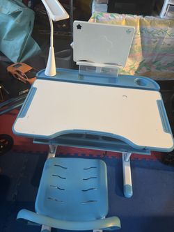 Kids Study Desk with Chair & Lamp – Adjustable -