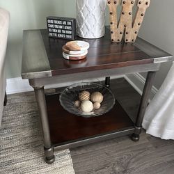 End Table Cherry Brown Wood Finish and Metal